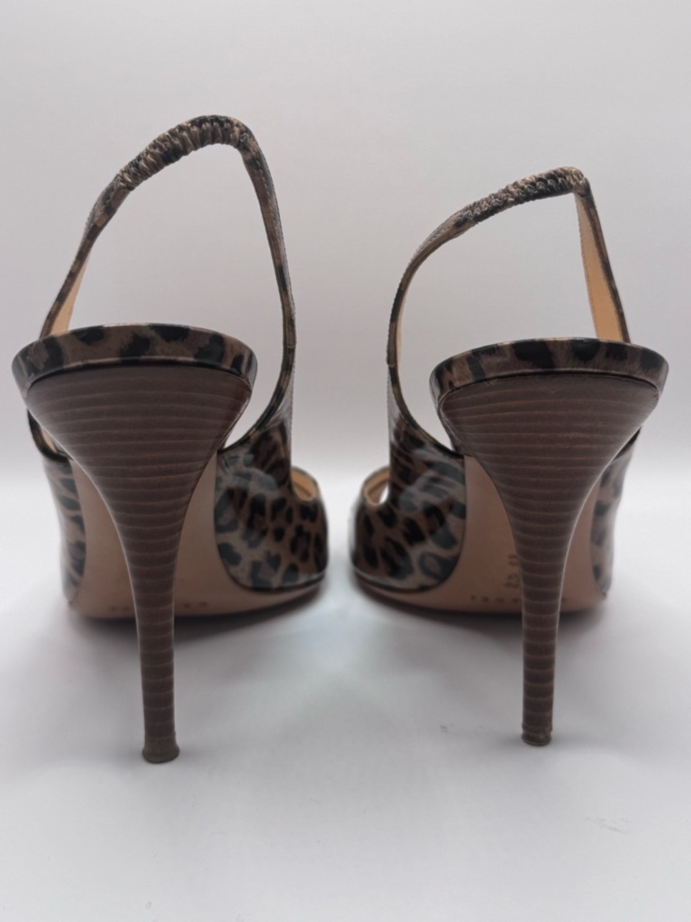 Casadei Leopard Print Patent Leather Black/Brown Slingback Peep-Toe Heels Sz 9B - Picture 4 of 7